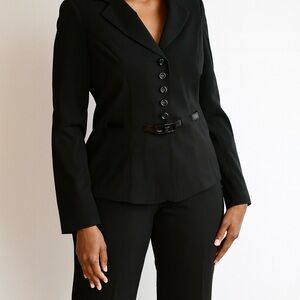 T. Milano Women’s Black Pinstripe 2-Piece Suit – Size 10 Blazer & Pants Set